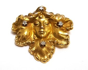 Art Nouveau 14K Yellow Gold Brooch Circa 1905
