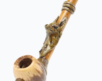Hand Smoking Pipe with Fox, Handmade Bamboo Pipe, Eco-friendly Pipe, Unique Pipe, Cool Pipe - Made in the Andes Artisan Pipes