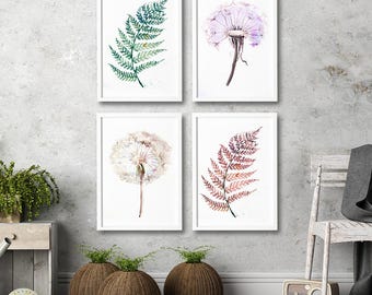 Triptyque Floral Toile Tendue – Silhouette De Pissenlits, Impression Giclée, Prêt à Accrocher
