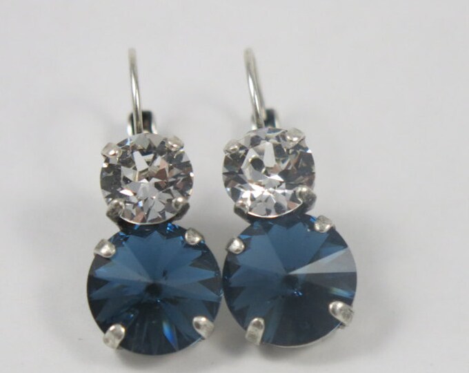 Sapphire blue jewelry, Swarovski® Crysta in Montana blue dangle drop rivoli crystal lever-back earrings. Party earrings, gift for her.