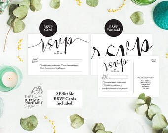 Wedding RSVP Postcard, Wedding RSVP Cards, Editable pdf, Instant download, Printable wedding stationery, RSVP wedding postcard