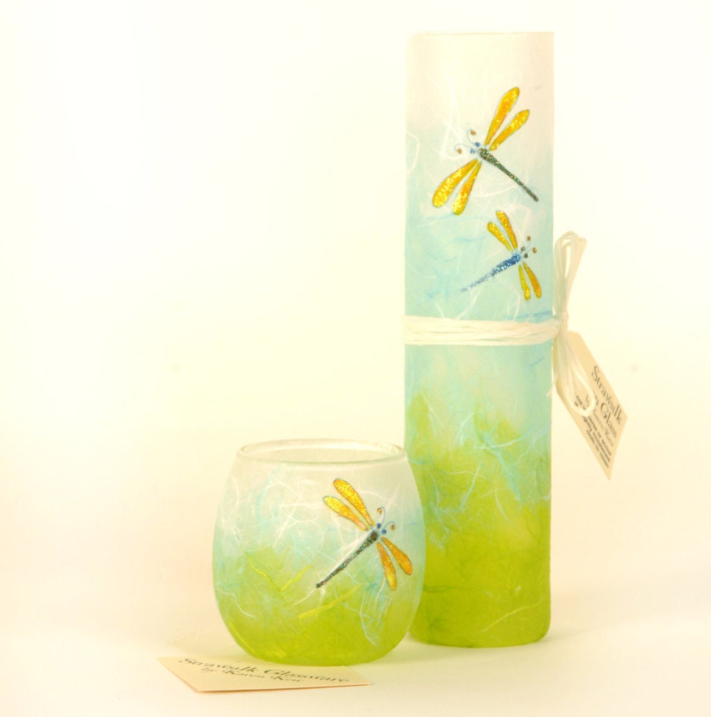 Dragonfly candle holder small tealight votive with delicate