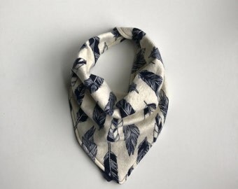 Navy Feather Baby Bandana Bib- Reversible