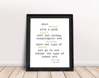 She's Badass Print, Faux Gold Foil Print, Quote Print, Wall Art, Printable, Motivational Quote Print, Inspirational Quote Print
