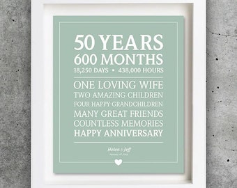 50th Anniversary Gift; Personalized Downloadable Anniversary Present; Digital Print; Custom Print; 50 Years; Wedding Anniversary; Wall Art
