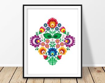 Digital download print, Bedroom prints, Polish folk art, Folk art prints, Folk pattern, Folk wall art, Poland art, Decor art, Wycinanki