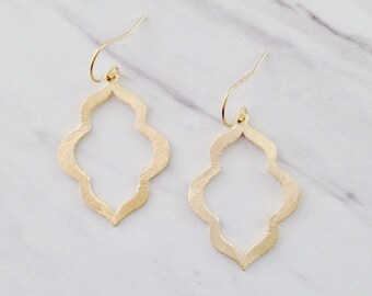 Gold Moroccan Earrings, Gold Statement Earrings, Brushed Gold Earrings