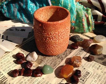 Orange Shino ware Japanese yunomi tea cup / Handmade Pottery / Shino glaze / Made in Japan / Ceramic Gift / Tsu#18