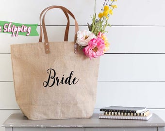 Bride Tote Bag, Bride Bag, Wedding Day Tote for Bride, Bride Gift, Bridal Tote Bag, Bridal Shower Gift Bag, Bachelorette Party Gift