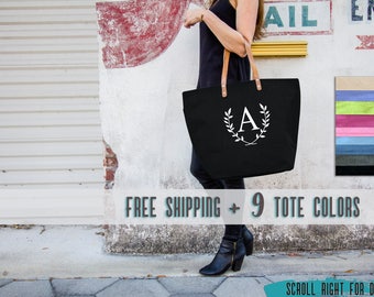 Bridesmaid Gift, Monogrammed Tote Bags with Pocket, Personalized Totes, Personalized Gift for Teen Girls, Burlap Weekender Bag, Travel Totes