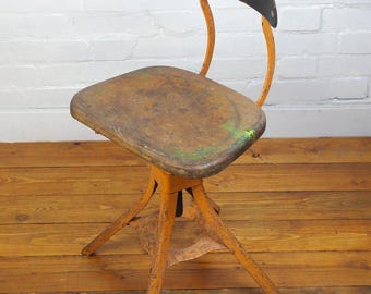 1930s Evertaut industrial swivel office desk chair vintage antique retro metal wooden kitchen