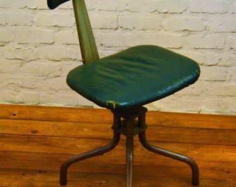 Industrial Leabank swivel office chair leather metal vintage retro antique machinist