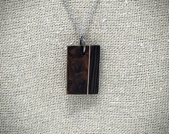 Exotic Redwood Burl, Copper, and Wenge necklace pendant