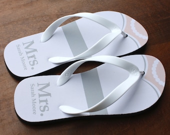 Mrs./Mrs. Flip Flops - Personalized Bride Flip Flops (print design as pictured)