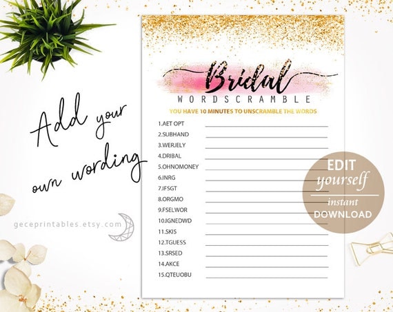 editable pdf bridal shower word scramble printable bridal games