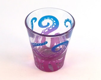 Embracing Tentacles - 3 oz Espresso Shot Glass - Etched and Painted Glassware - Custom Made to Order