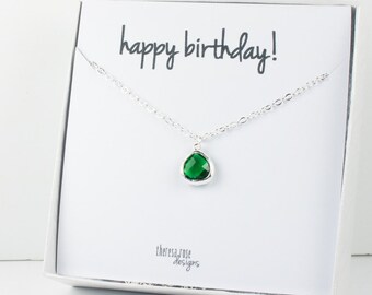 Tiny May Birthstone Silver Necklace, Emerald Necklace, Silver Necklace, May Birthday Gift, Bridesmaid Jewelry, Gifts Under 20