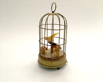 Vintage Schmid Bros. Caged Bird Music Box, Plays Oh! What A Beautiful Morning, made in Japan