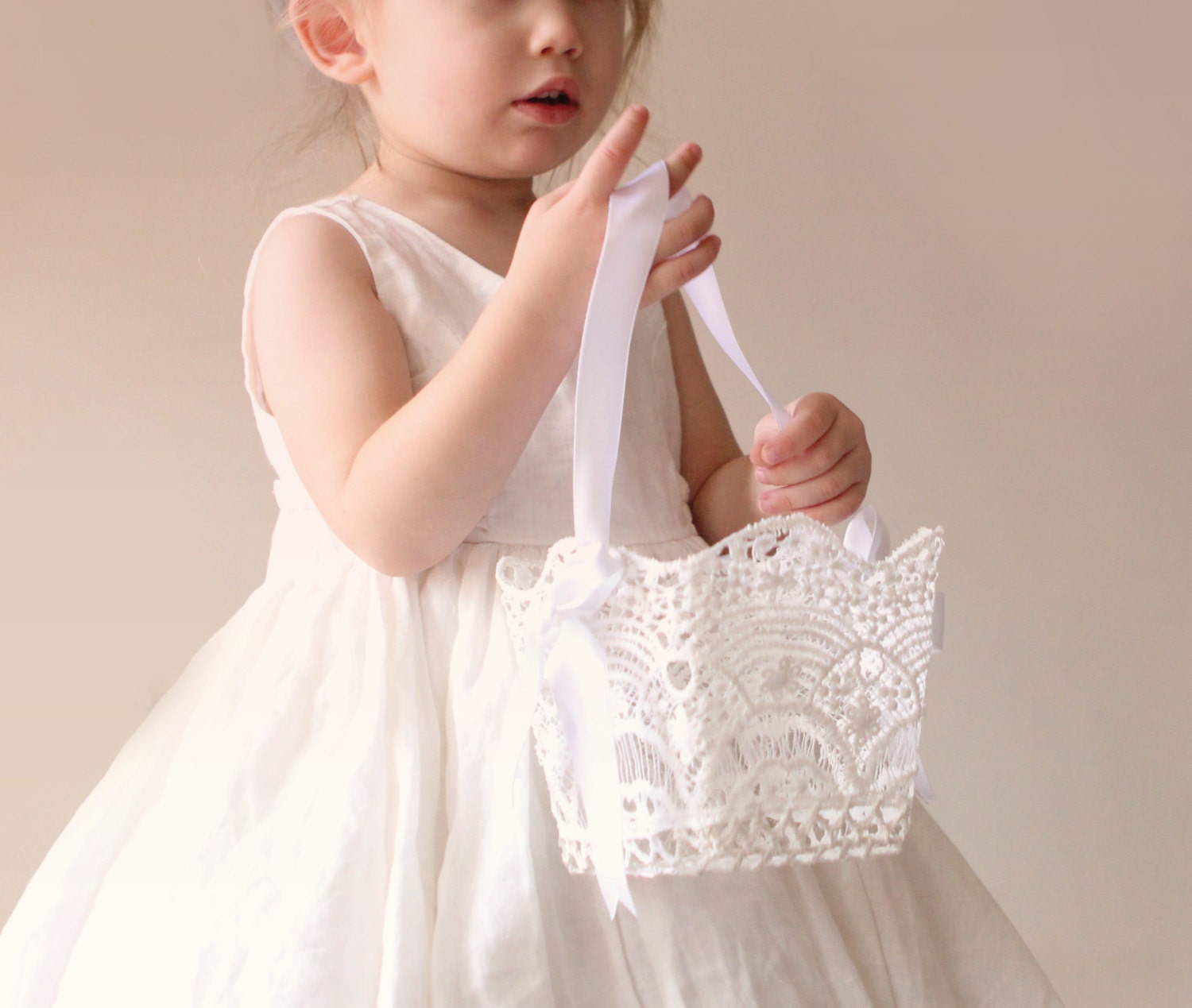 Lace flower girl basket White lace basket Simple flower girl