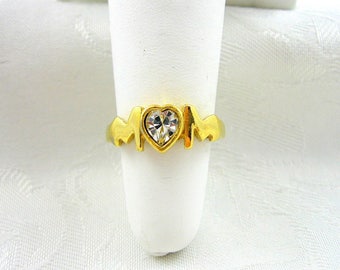 Vintage Avon Mom Ring Rhinestone Crystal Goldtone