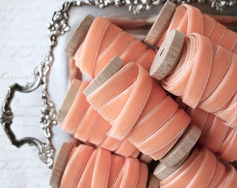 Peach Velvet Ribbon, Orange Velvet Ribbon, 3/8" Velvet Ribbon, Velvet Ribbon Spool, 3 yards, Peach Wedding