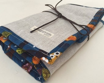 Circular Knitting Needle Case - Gift for Knitter-Linen with Fun Owl Print CottonTrim