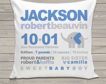 Birth announcement new baby gift custom MOD elephant throw pillow BP-018