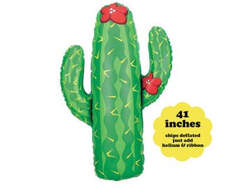 41" tall Cactus Balloon - Fiesta Decorations Large Green Cactus Foil Mylar Balloon Western Cowboy Birthday Fiesta Party