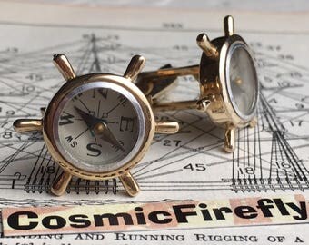 SWANK Cufflinks Vintage Cufflinks Nautical Ship's Wheel Steampunk Compass Cufflinks Men's Cufflinks Antique Cufflinks Tropical Vacation