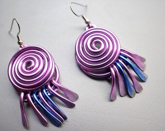 Heavenly Lavender Pastel Purple Blue Spiral Tassel Wind Chime Earrings