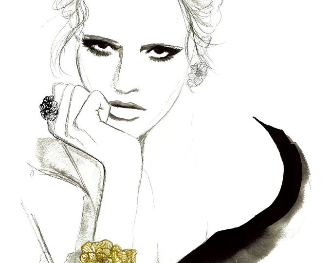 Gold Floral Cuff, print from original watercolor and mixed media fashion illustration by Jessica Durrant