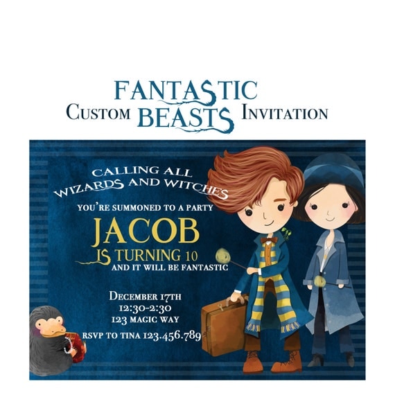 Fantastic Beasts Birthday Invitation Custom wizard and