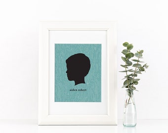 Custom Silhouette Profile Portrait 8x10, Personalized Profile Print, Custom Mother's Day gift, child art, modern silhouettes, head profile