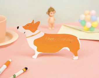 Corgi Birthday Card with Gold Foil, Dog Birthday Card, Birthday Card, Dog Card, Blank Card, Standing Card