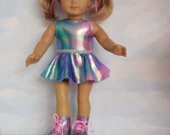 18 inch doll clothes - #830 Rainbow Roller Skating Outfit handmade to fit the American girl doll - FREE SHIPPING