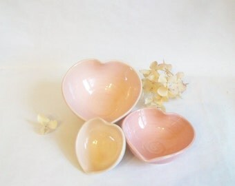 Heart Bowls - NestingHearts, Handmade, Shades of Pink - Soft Pinks - 4.5 inch diameter - Lovely Mothers Day Gift - Ready to Ship, Actual Set