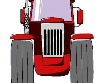 Red tractor farm machinery embroidery design, Tractor digitized embroidery design