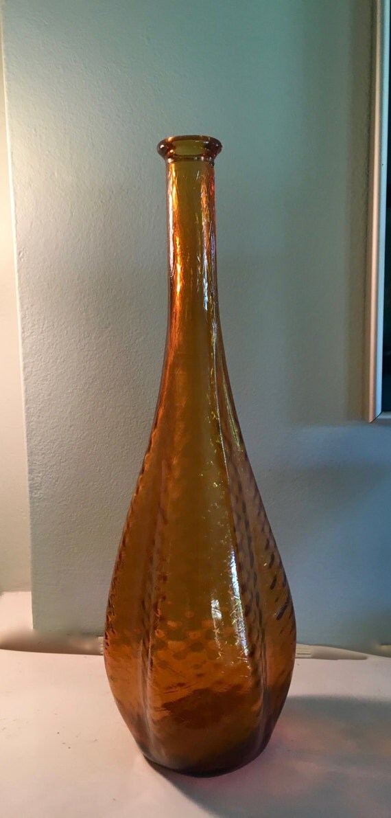 Vintage Amber Italian Art Glass Tall Vase 1960's 70's