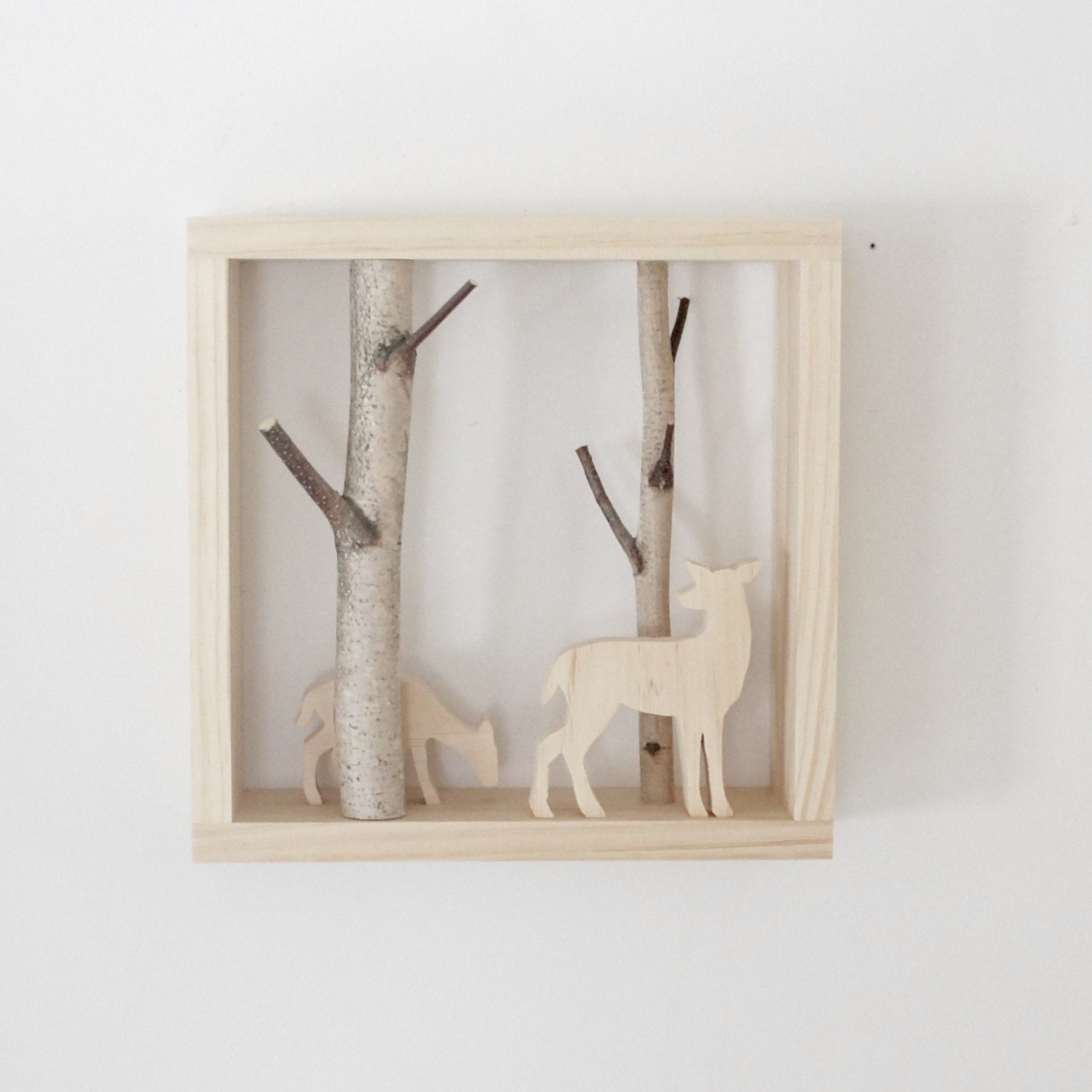 natural white birch forest wall art with a doe by urbanplusforest