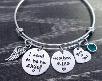 Charm Bracelet / Wire Bangle / I used to be his angel how he's mine / In memory of Dad / Personalized / Memorial Jewelry / Remembrance