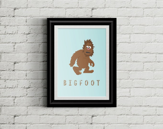Adorable Bigfoot Children's Nursery Wall Art Print Decor