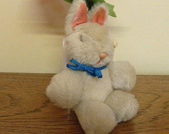 Vintage Miniature Rabbit - Chinese Pure Wool Bunny Toy - Hanging Pram Toy - 1960's Toy Rabbit