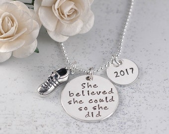 Runner Necklace - Marathon Jewelry - 2017 - She believed she could so she did - tennis shoe - track shoe - sneaker