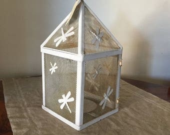 Amazing painted white metal candle lantern / holder. My white vintage home.
