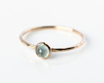 Rose cut 14k gold aquamarine ring, March birthstone, birthstone jewellery, aquamarine stacking ring, delicate, minimal, pastel blue, ocean