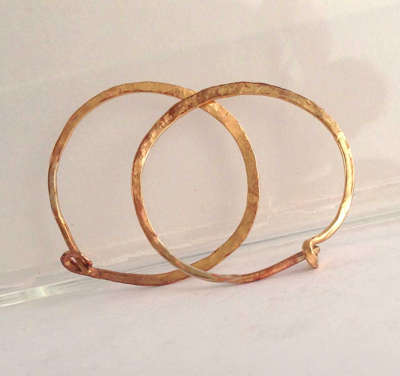 Solid 14K Gold Hammered Hoop Earrings are 1 inch Yellow Gold