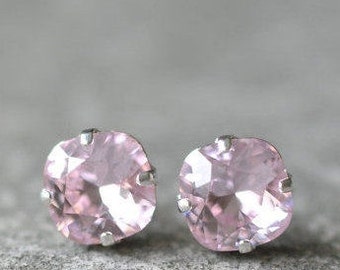 Blush Pink Rose Quartz Earrings Swarovski Crystal Soft Pink Blush Bridesmaids Gifts Wedding Bridal Light Square Stud Earrings Rounded Square