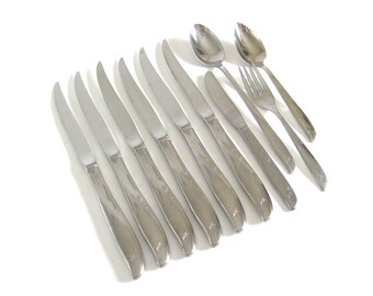 Oneida Twin Star Steak Knives Set, Iced Tea Spoon, Citrus Spoon, Youth Flatware, Atomic Starburst Mid Century Modern Stainless Flatware