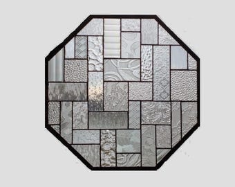 Stained glass panel window octagon clear geometric stained glass window panel abstract suncatcher beveled glass 0218 18 x 18
