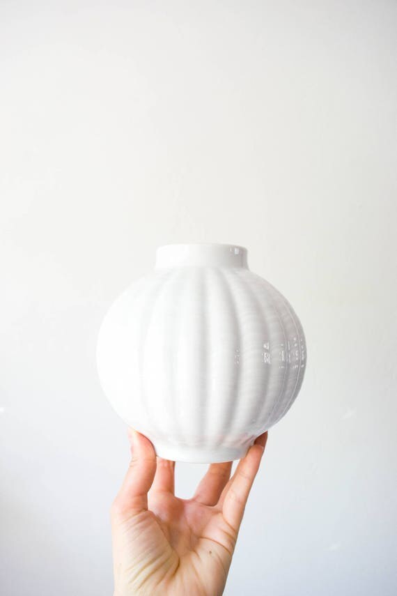 Mid Century Glazed White Porcelain Globe Vase // Eschenbach // Modernist Home Decor